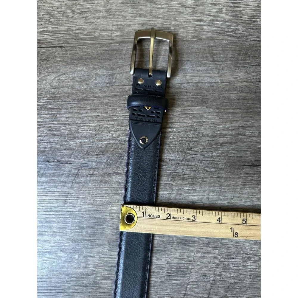 Michael‎ Toschi Black Leather Belt Black Perforated Rubber Section 40 EXCELLENT